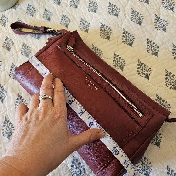 Coach Legacy Leather Clutch Wristlet Deep Port Wine Red Tassel Bag - Picture 5 of 16